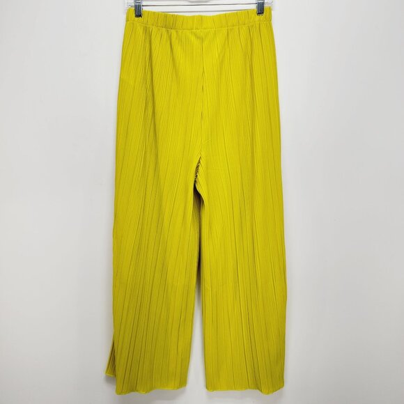 Rafaella Womens Wide Leg Pleated Pants M Yellow Olive Comfortable Fit - Picture 6 of 11